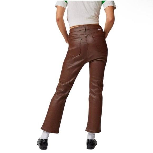 Daze Pants Size 32 Brown Faux Leather High Waist Crop Flare - Picture 10 of 11